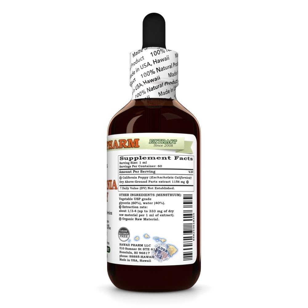 Hawaii Pharm California Poppy glicerito etiqueta sin alcohol para tranquilidad