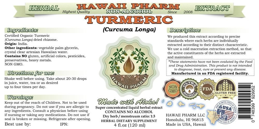 Curcuma extracto de Hawaii Pharm en maceración fría, conserva enzimas.