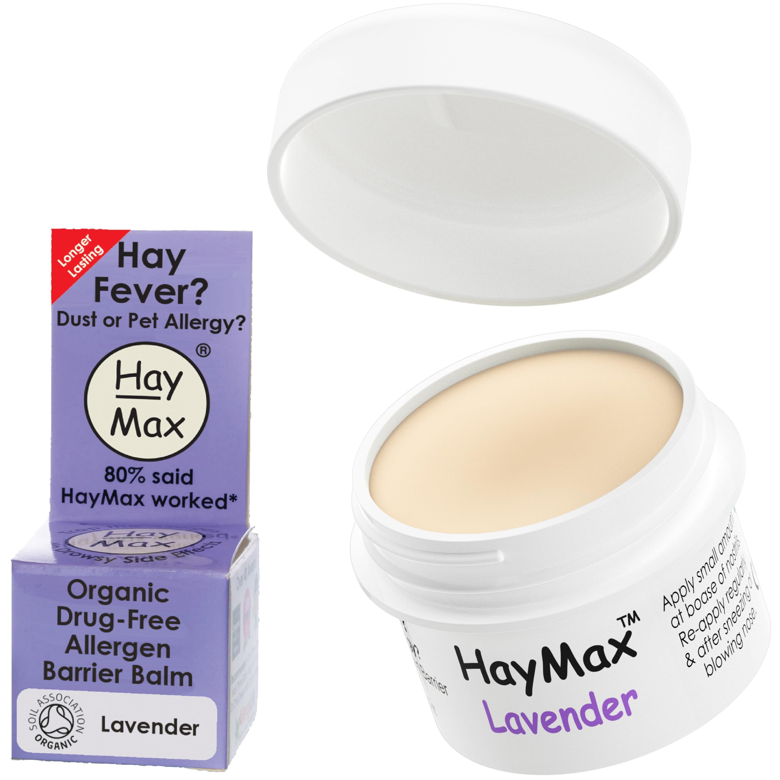HayMax Balsamo Lavanda envase compacto para bloquear alergenos día a día