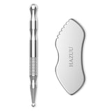 HAZUU gua sha de acero inoxidable para masaje facial y piel radiante.