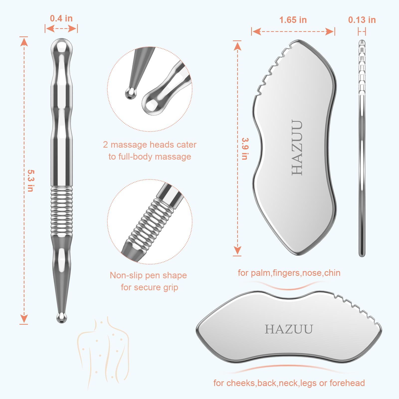 HAZUU gua sha para cuello y hombros, alivia tensión suavemente.