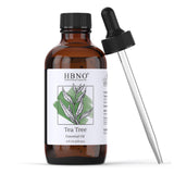 HBNO aceite de árbol de té, botella ámbar con gotero para uso preciso en piel y aroma.