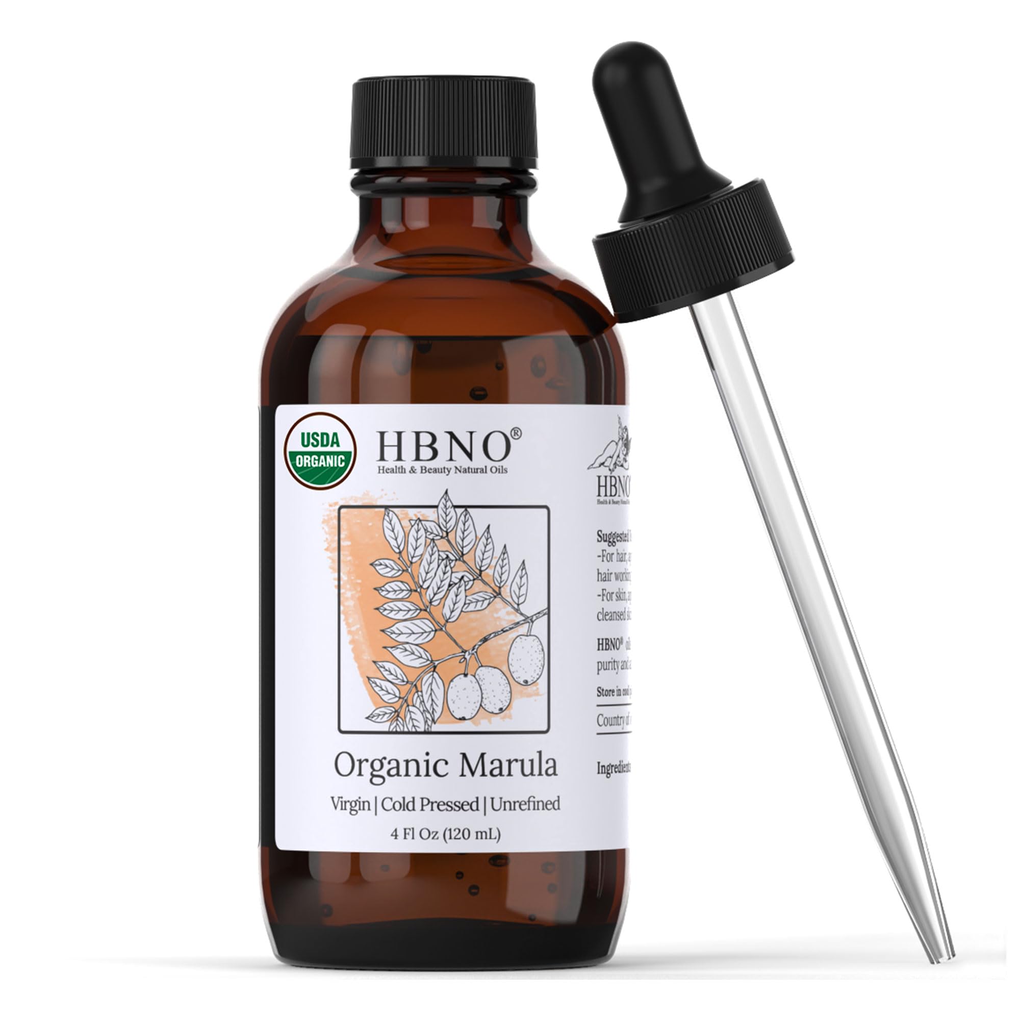 HBNO aceite de Marula orgánico en frasco, sensación suave para la piel.