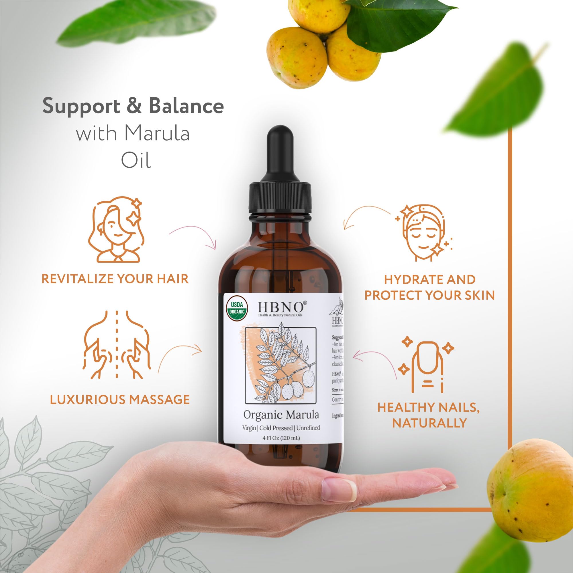 HBNO aceite de Marula orgánico prensado en frío conserva nutrientes.