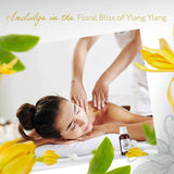 HBNO Aceite esencial Ylang Ylang en escena spa, uso relajante para momentos tranquilos.