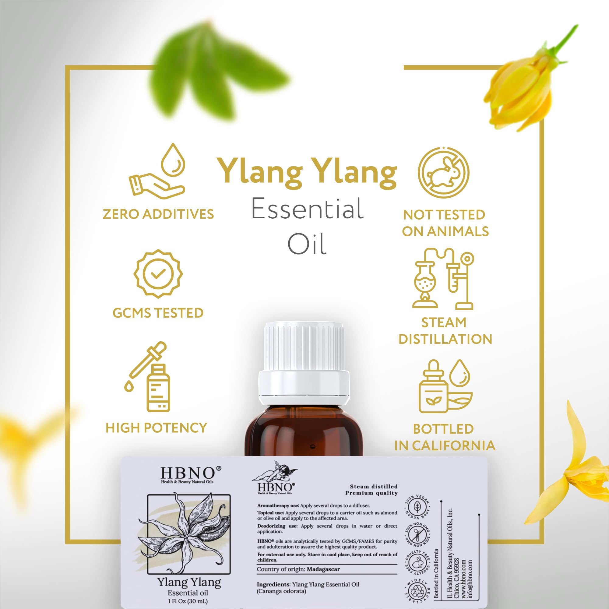 HBNO Aceite esencial Ylang Ylang, vela aromatica realza ambientes con notas florales.
