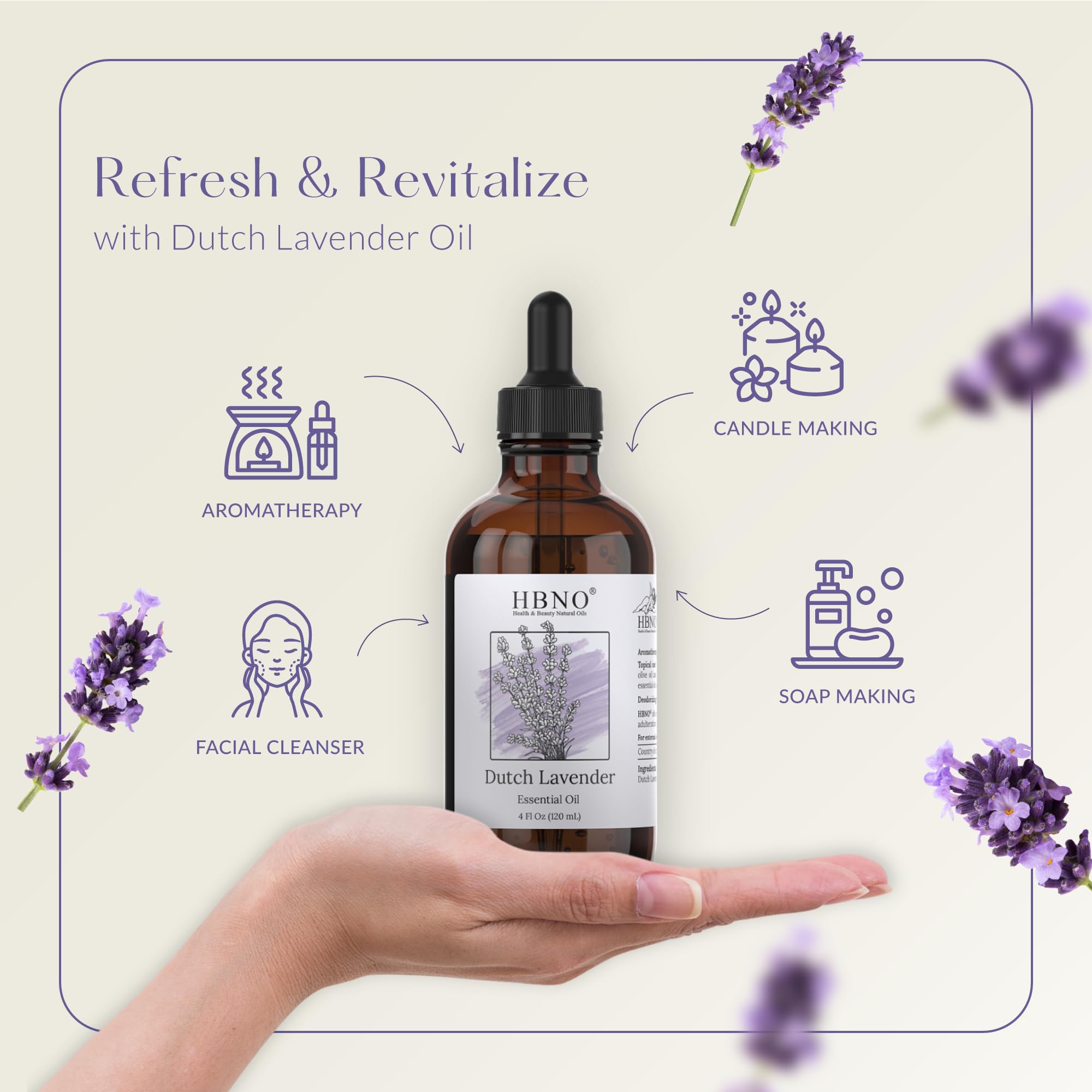 HBNO Lavanda Holandesa: aroma floral con notas camforadas para ambientar espacios