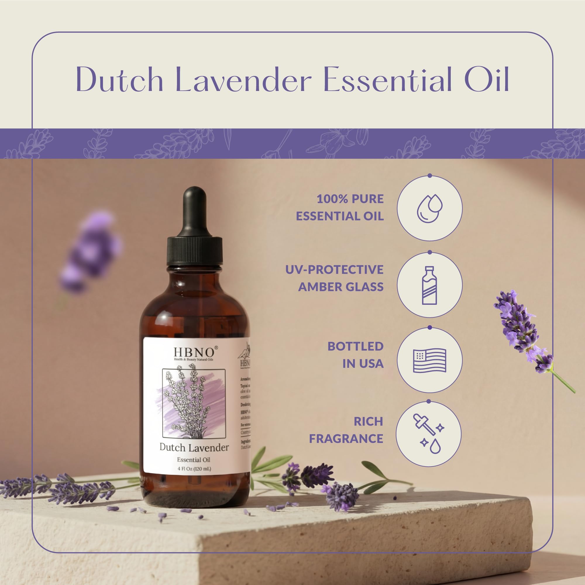 HBNO Lavanda Holandesa: frasco ámbar para conservar aceite esencial de alta calidad