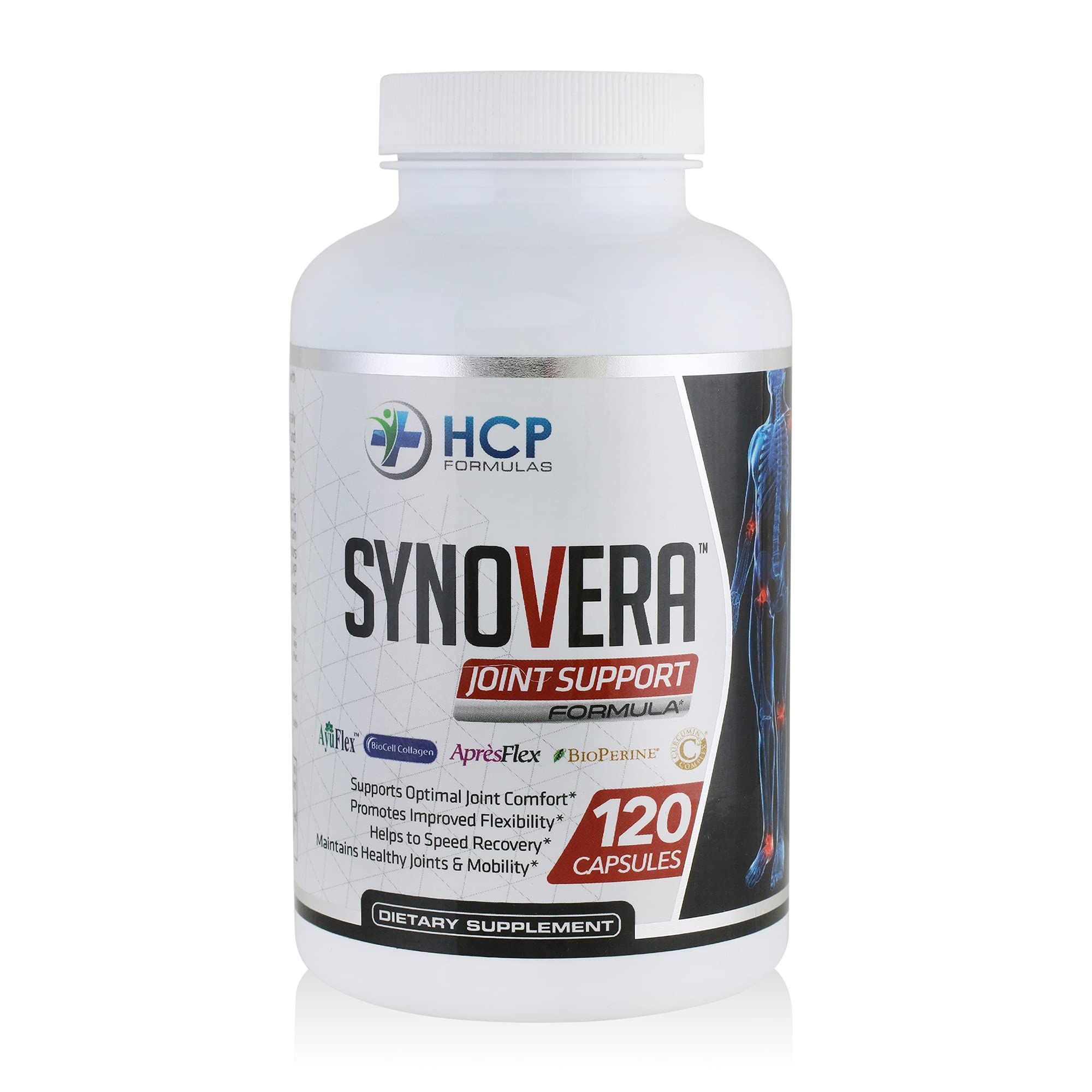 HCP Formulas Synovera envase detalle para apoyo diario de movilidad