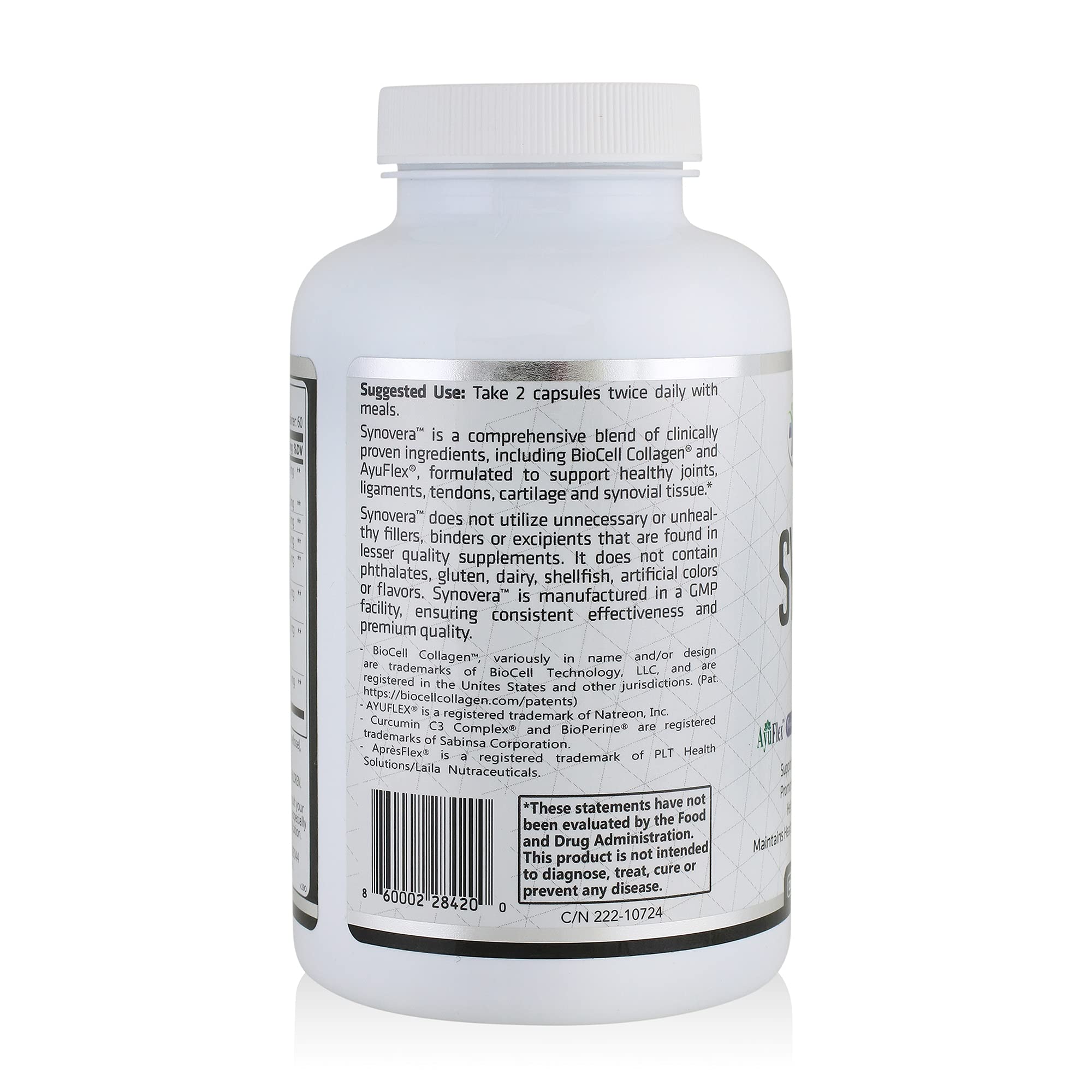HCP Formulas Synovera ingredientes clave visibles para cuidado de articulaciones