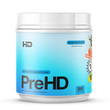HD MUSCLE PreHD Essential, botella azul, energía sostenida para entrenamientos intensos.