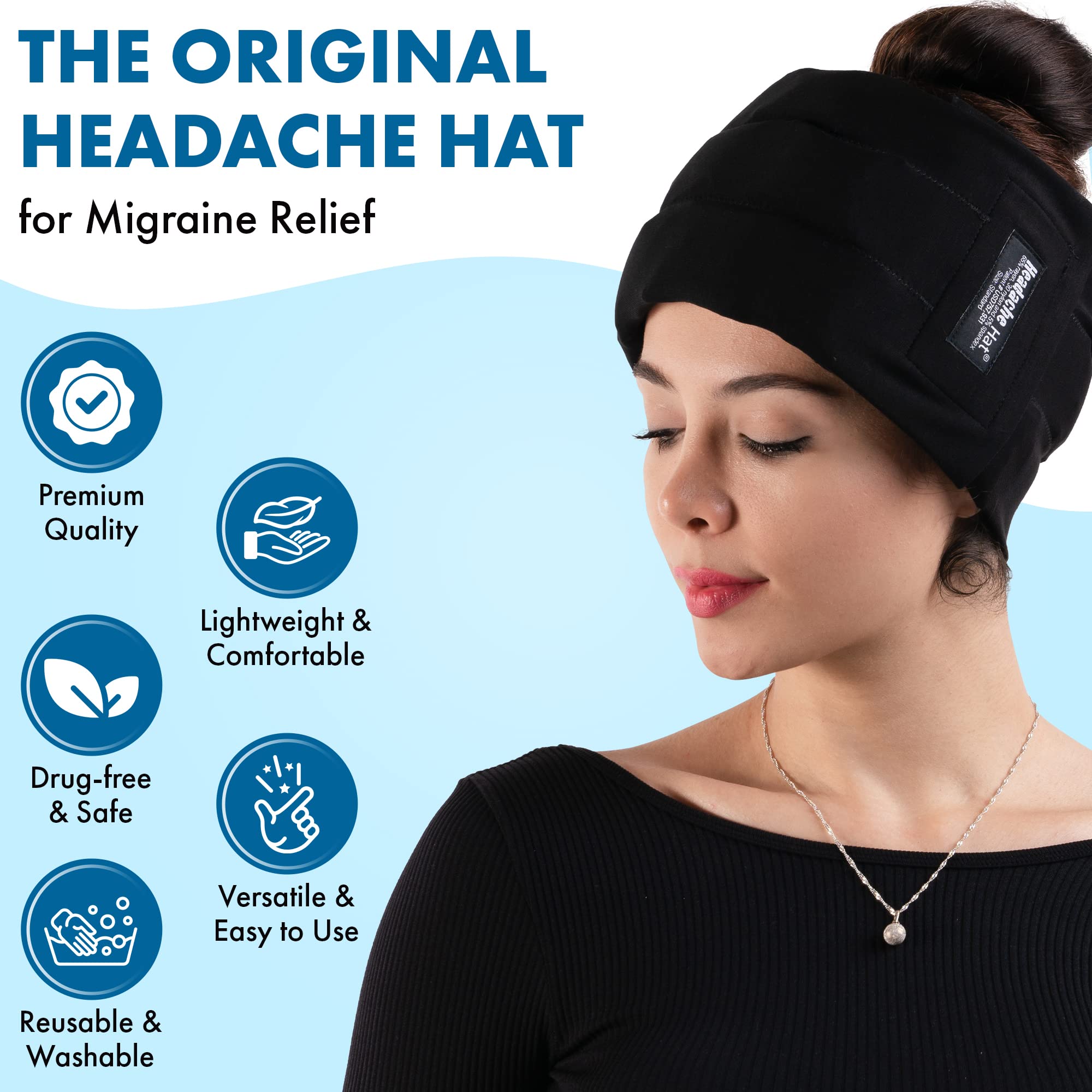 Headache Hat Halo cierre de velcro ajustable para un ajuste cómodo.