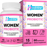 Heafetine Probiotico Femenino, botella vertida, alto conteo CFU para equilibrio vaginal.