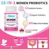Heafetine Probiotico Femenino, etiqueta muestra ingredientes y prebióticos.