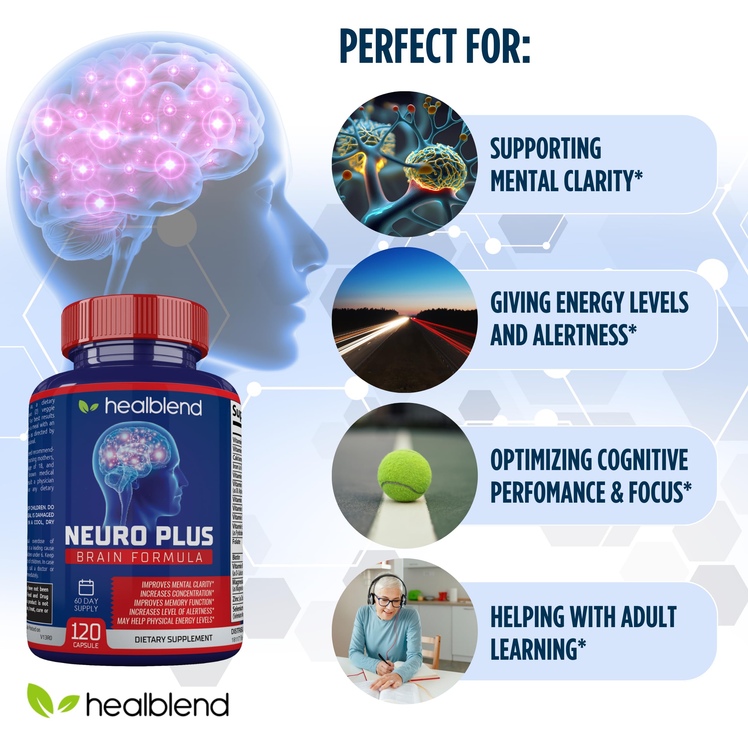 Healblend Neuro Plus: estudio eficiente con soporte cognitivo.
