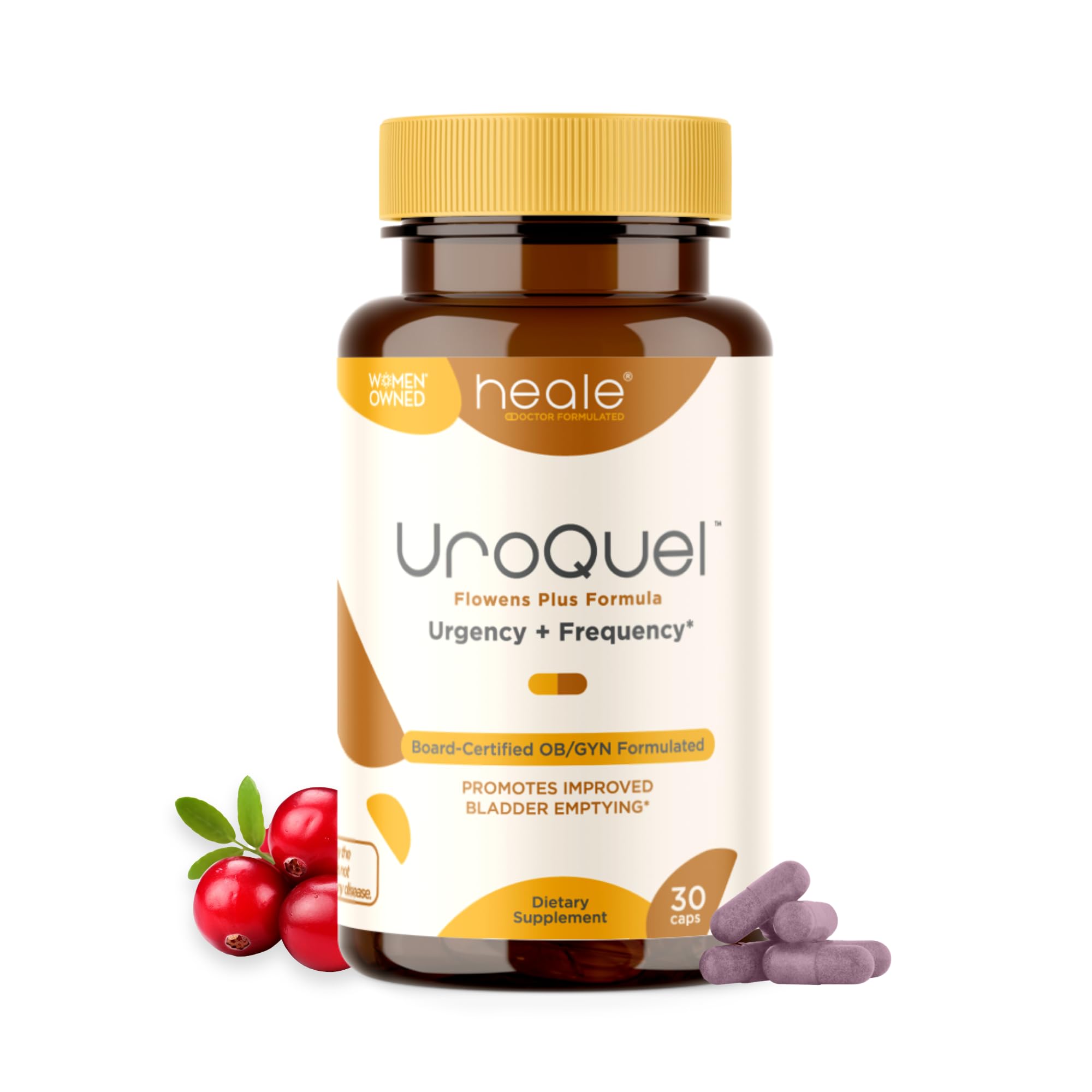 Frasco de UroQuel de Heale con etiqueta visible para uso diario.