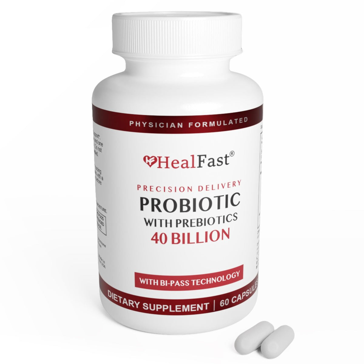 HealFast probiótico en botella con cápsulas para apoyo digestivo