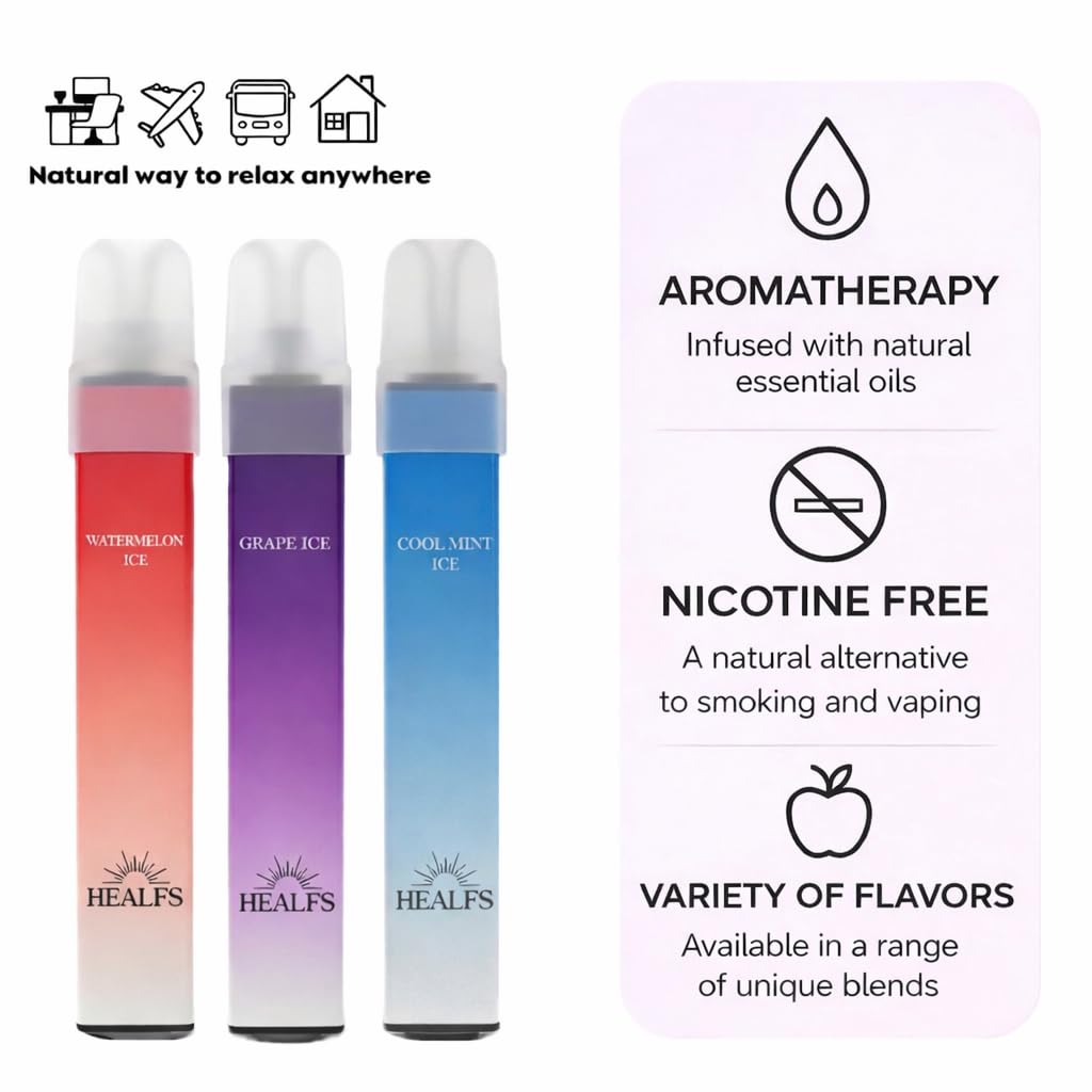 Healfs inhalador sabor uva, promueve enfoque y claridad durante el trabajo.
