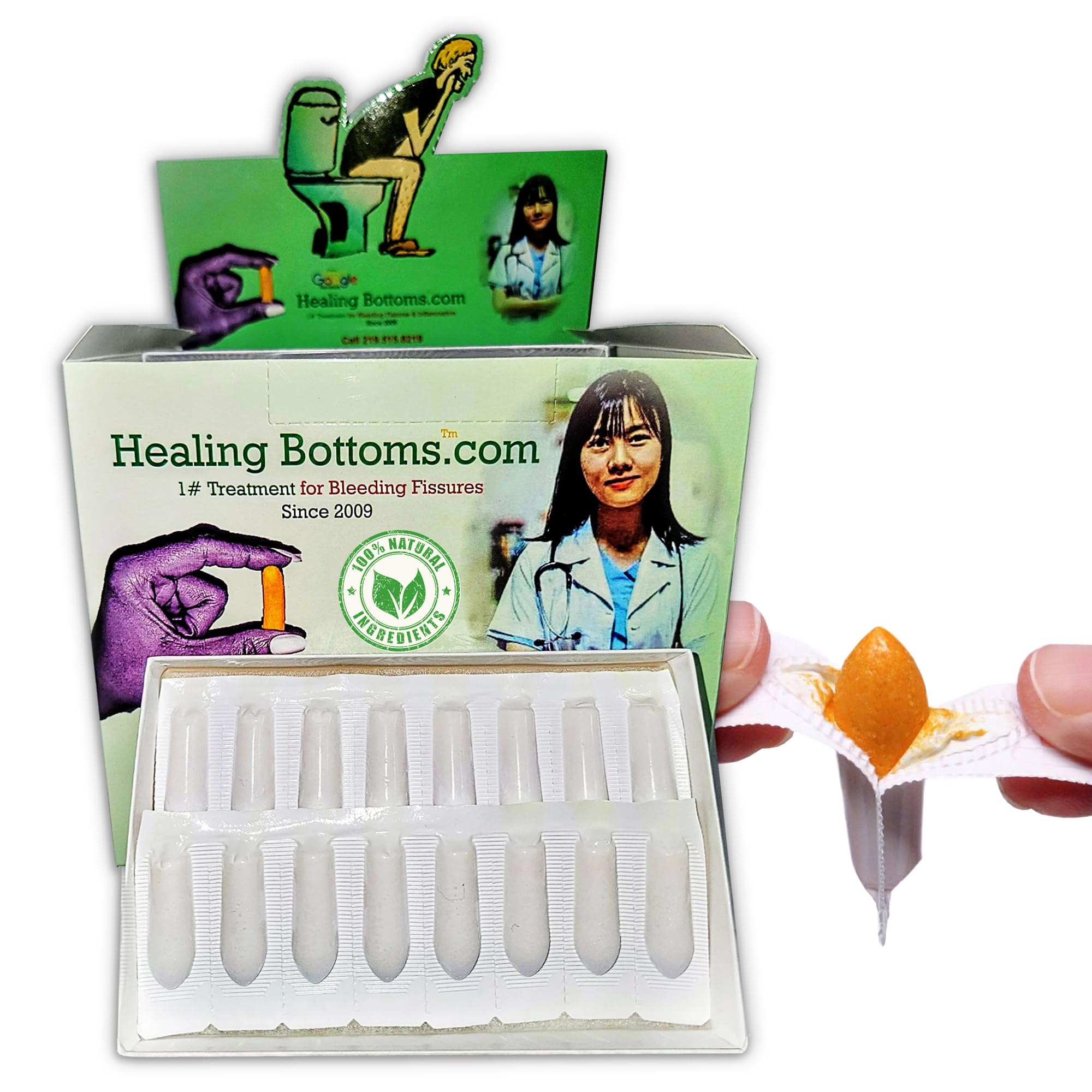Healing Bottoms Supositorio fisura anal: empaque practico para almacenamiento