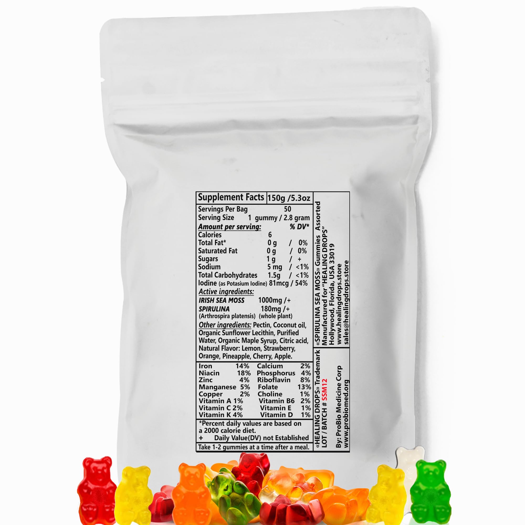 Gomitas Healing Drops Spirulina y musgo mar sabor fresa, apoyo inmunológico natural