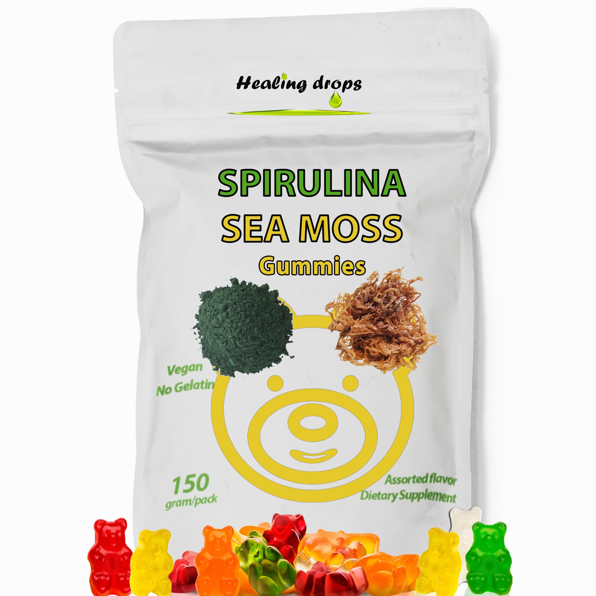 Gomitas Healing Drops Spirulina y musgo mar sabor limón, impulso natural de energía