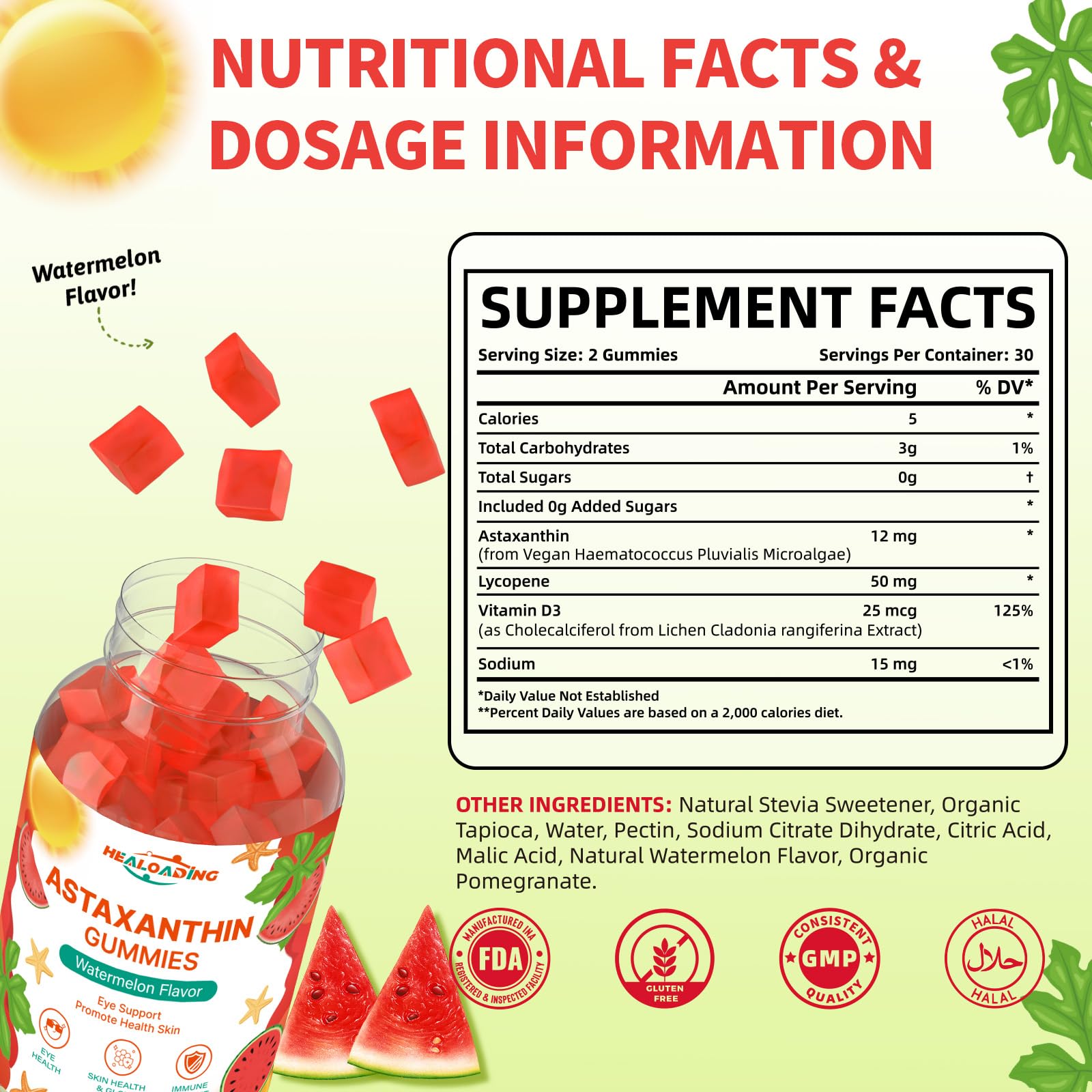 HEALOADING Astaxanthin gominolas dosis diaria: fácil dosis para mantener antioxidantes.