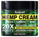 Healpark crema de cáñamo con árnica, textura cremosa para uso diario.