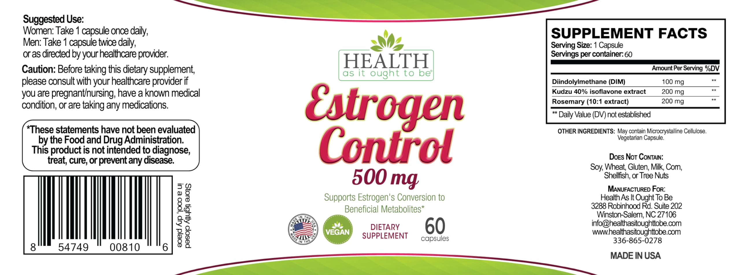 Health As It Ought To Be Control de Estrógeno: cápsulas en blíster para dosificación diaria