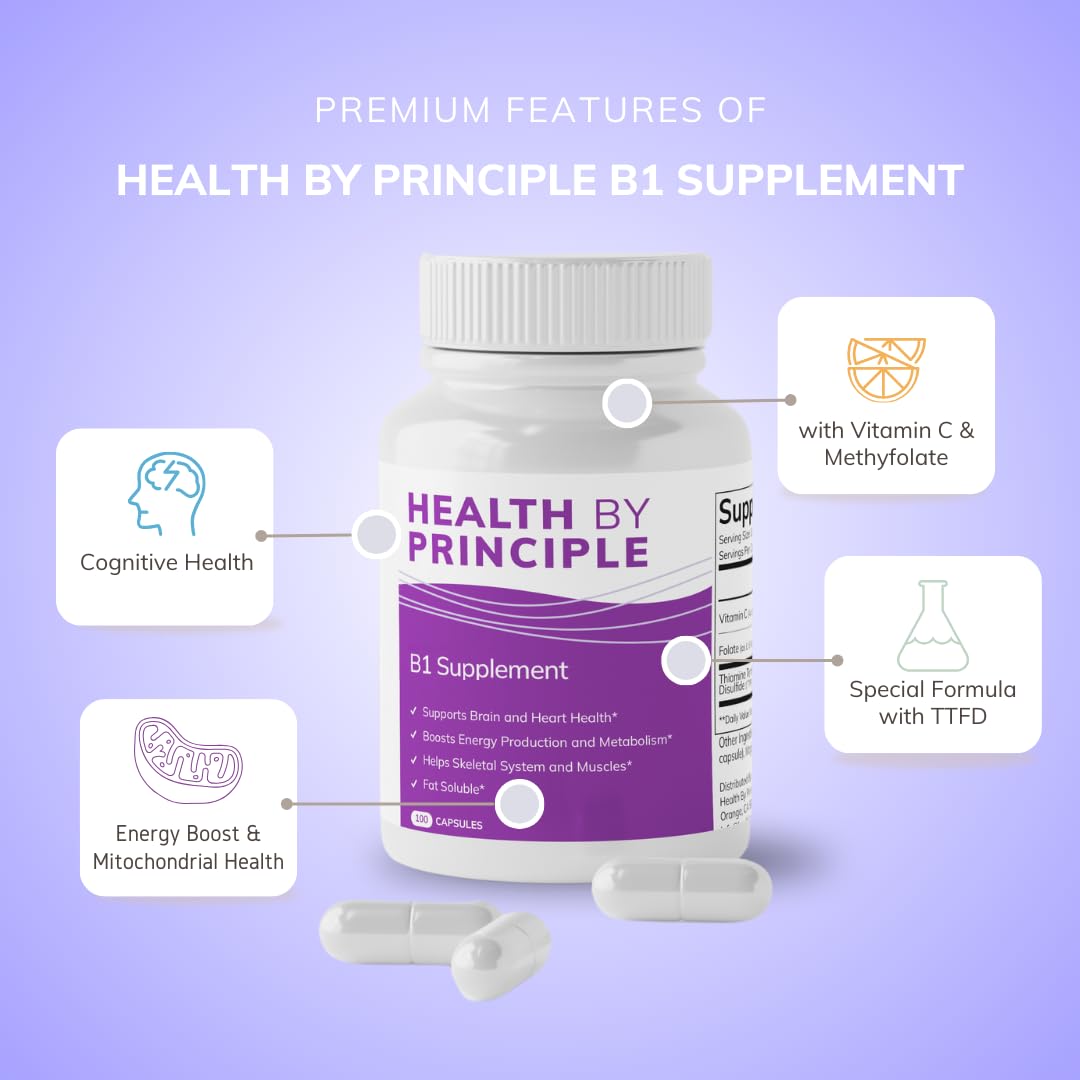 HEALTH BY PRINCIPLE B1, etiqueta, resalta soporte para el sistema nervioso.
