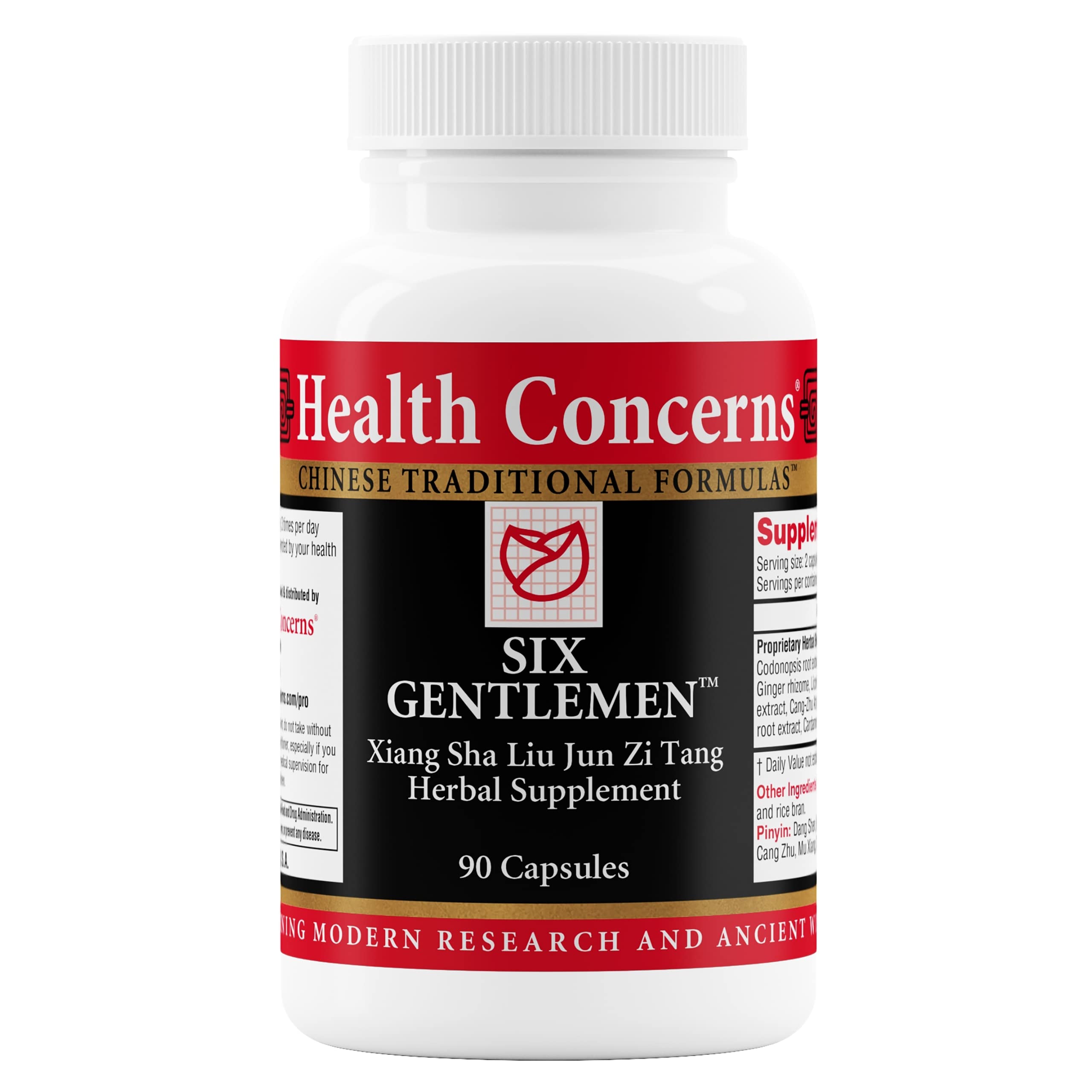 Health Concerns Six Gentlemen, botella frente, apoyo digestivo suave para el día a día