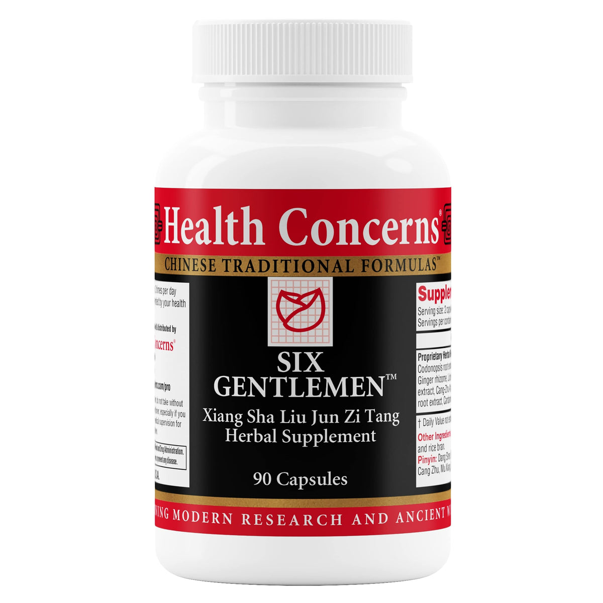Health Concerns Six Gentlemen, botella frente, apoyo digestivo suave para el día a día