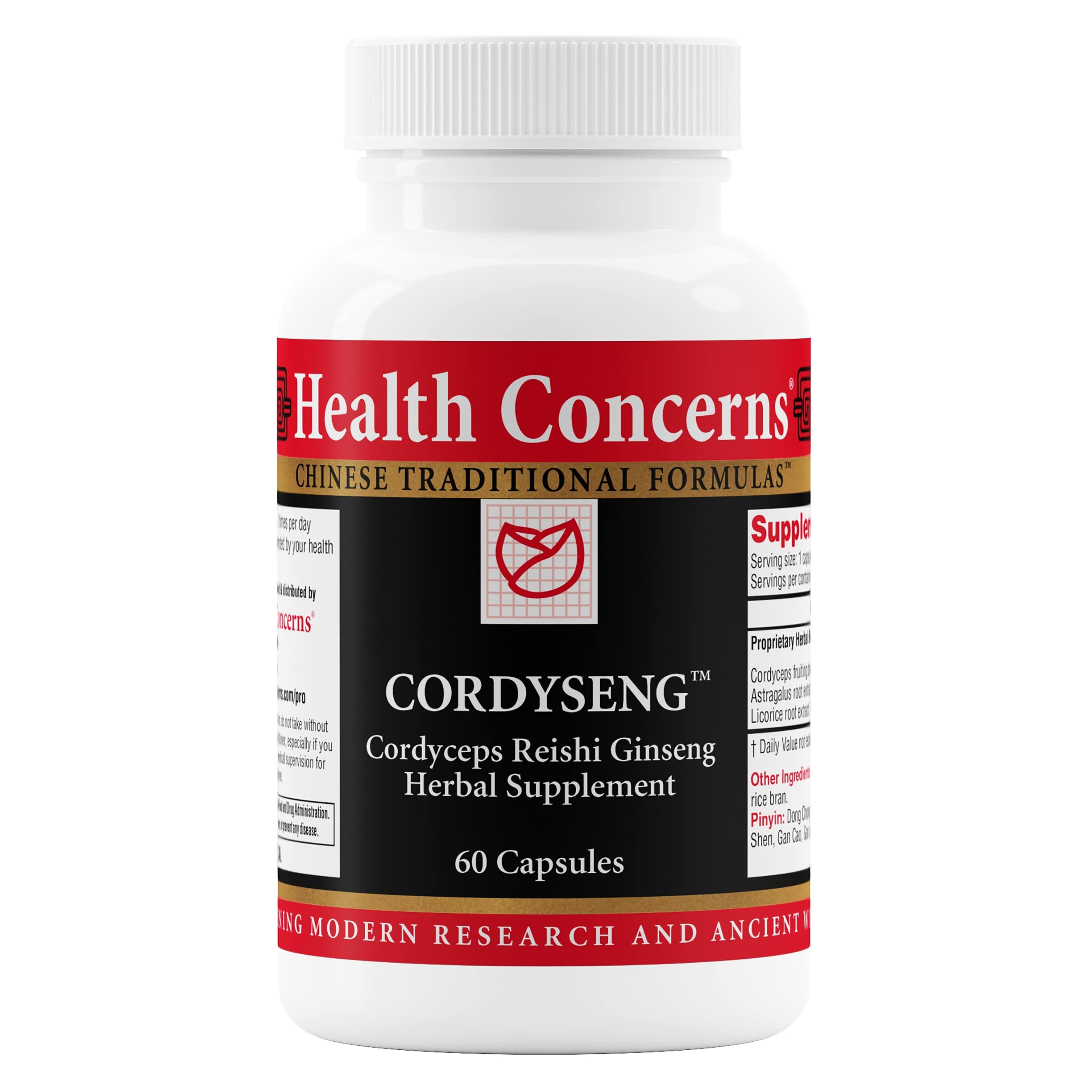 Health Concerns CordySeng: botella frontal, apoyo inmune y bienestar diario.