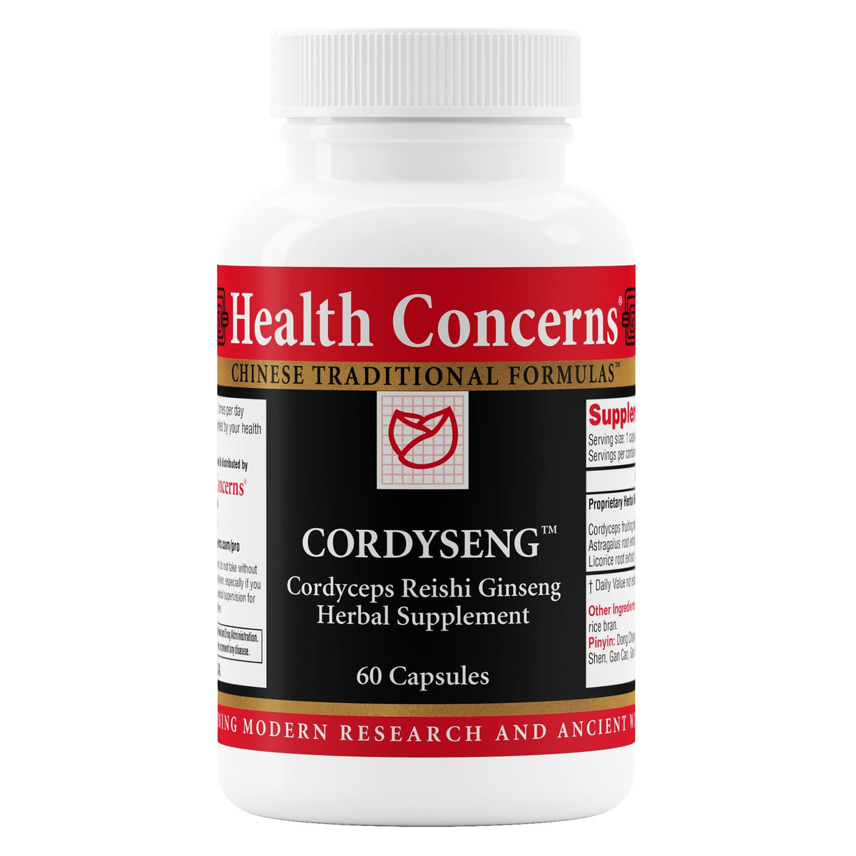 Health Concerns CordySeng: botella frontal, apoyo inmune y bienestar diario.