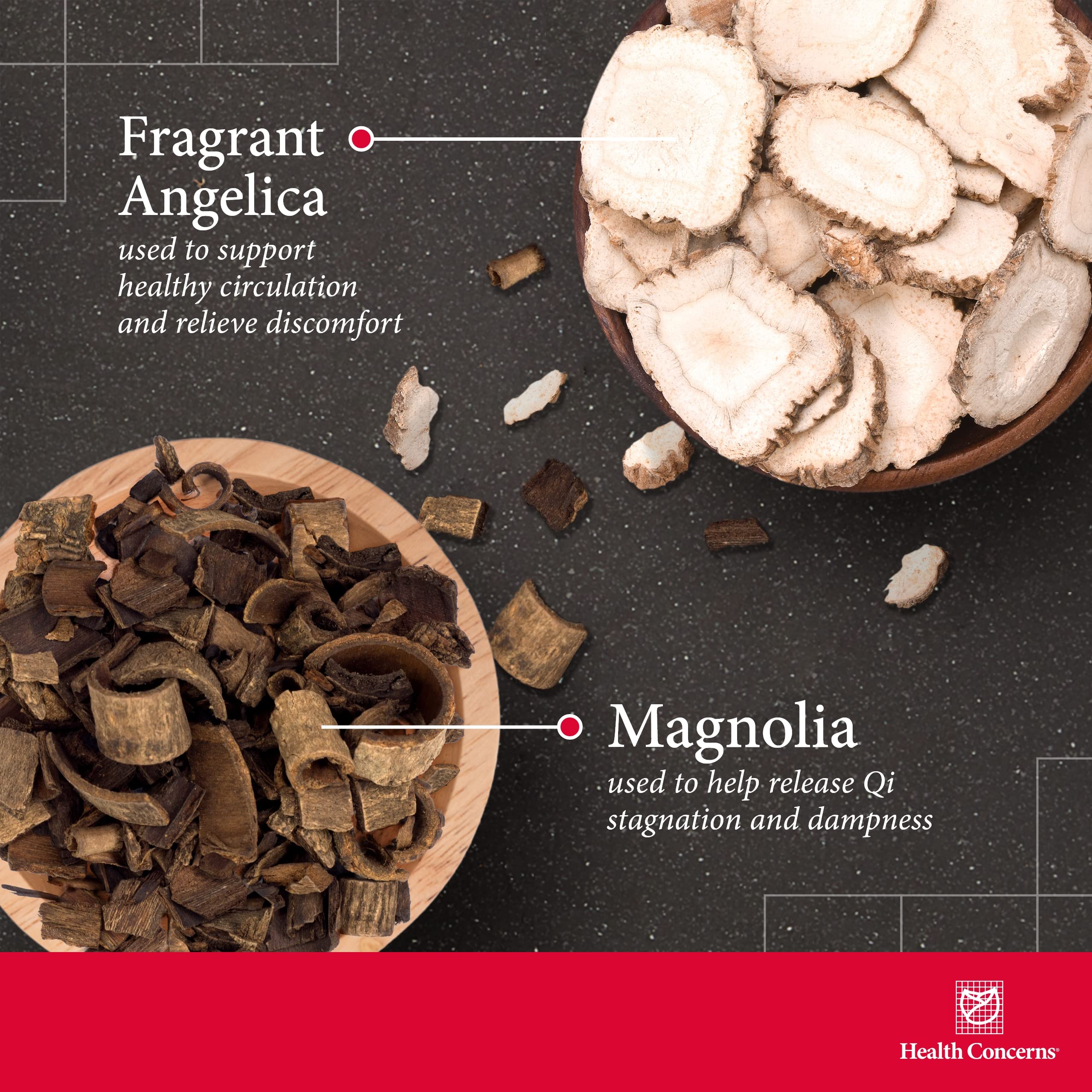 Health Concerns Head-Q: etiqueta frontal para representación de ingredientes tradicionales