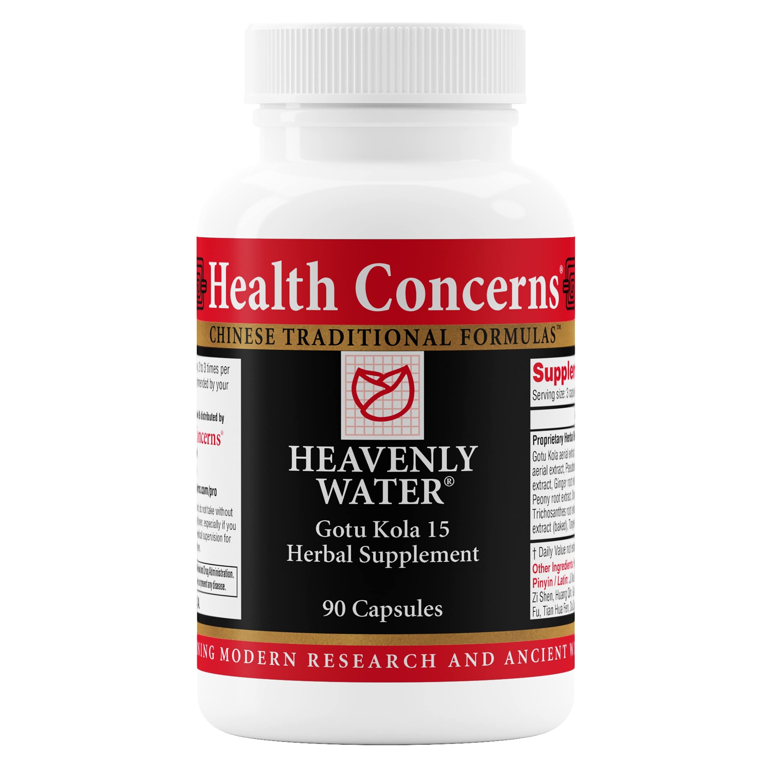 Health Concerns Heavenly Water: botella con cápsulas para apoyo hormonal diario.