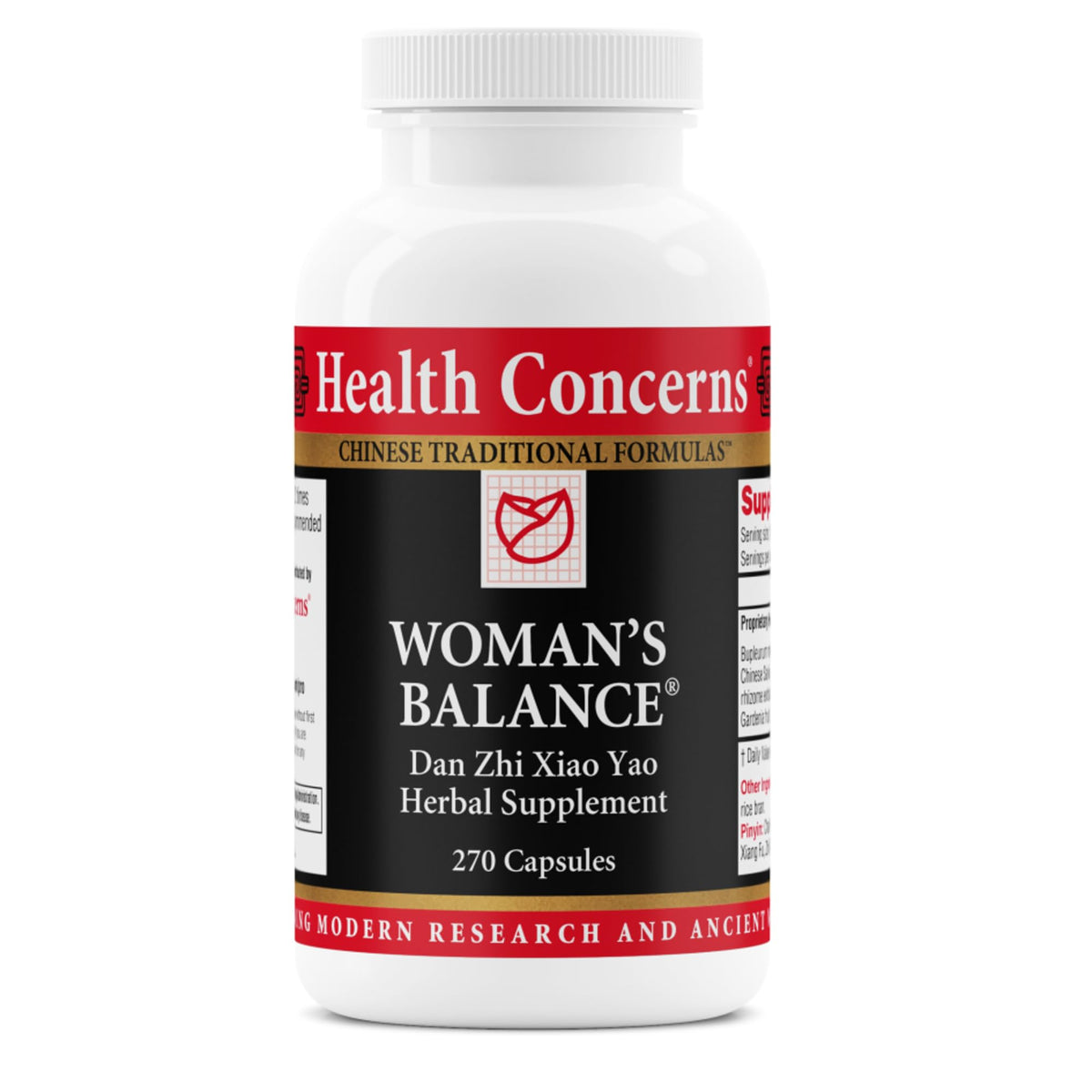 Health Concerns Woman’s Balance: botella de cápsulas, apoyo hormonal suave.