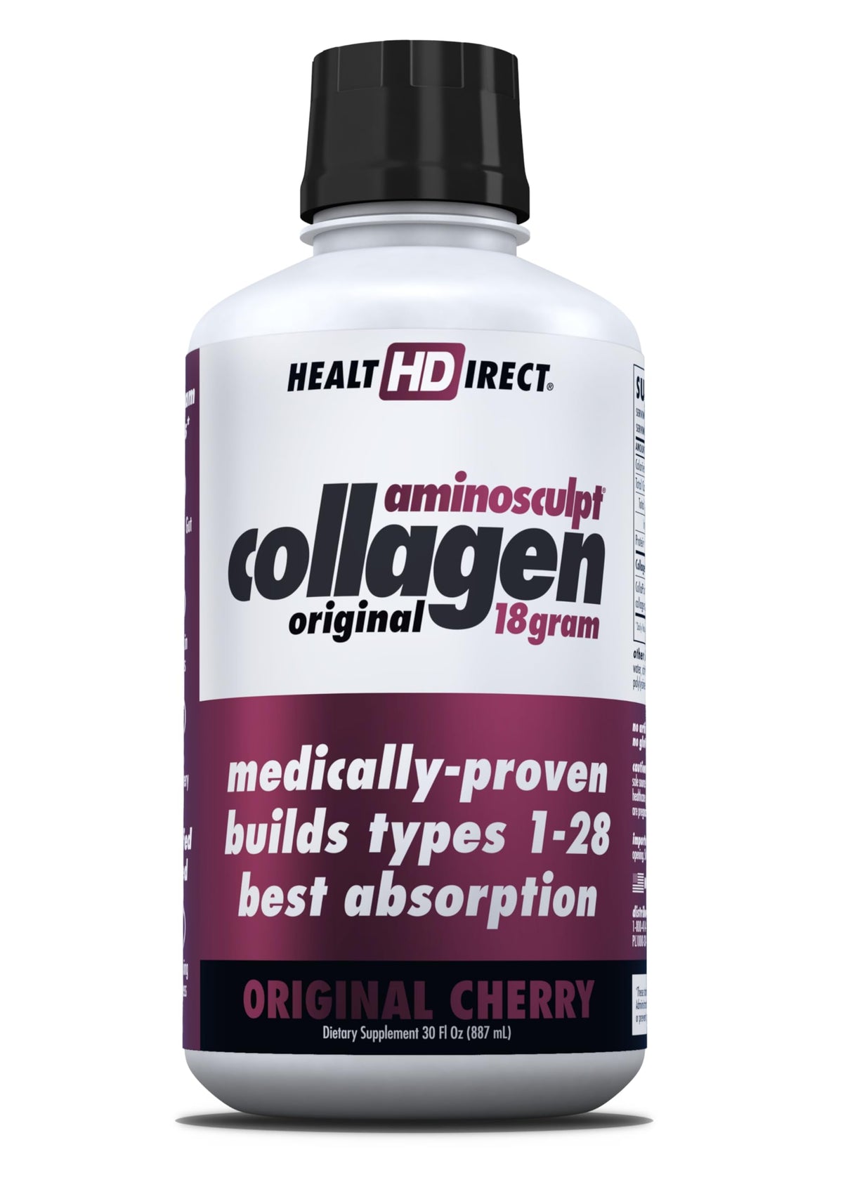 AminoSculpt Health Direct: botella original de cereza, para cuidado diario de piel y cabello.