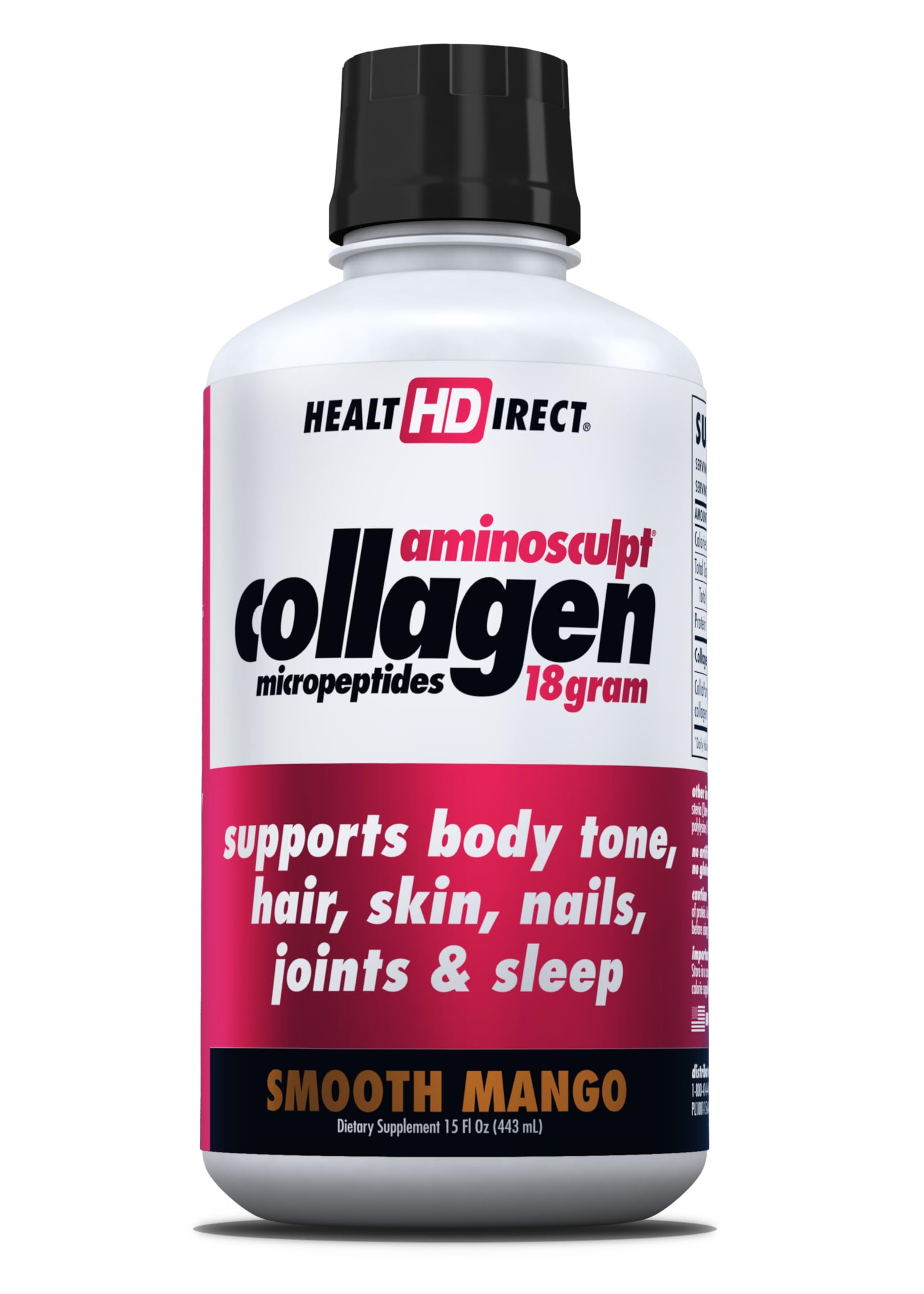 HEALTH DIRECT AminoSculpt: botella frente, sabor mango, apoyo potencial para cabello y piel.