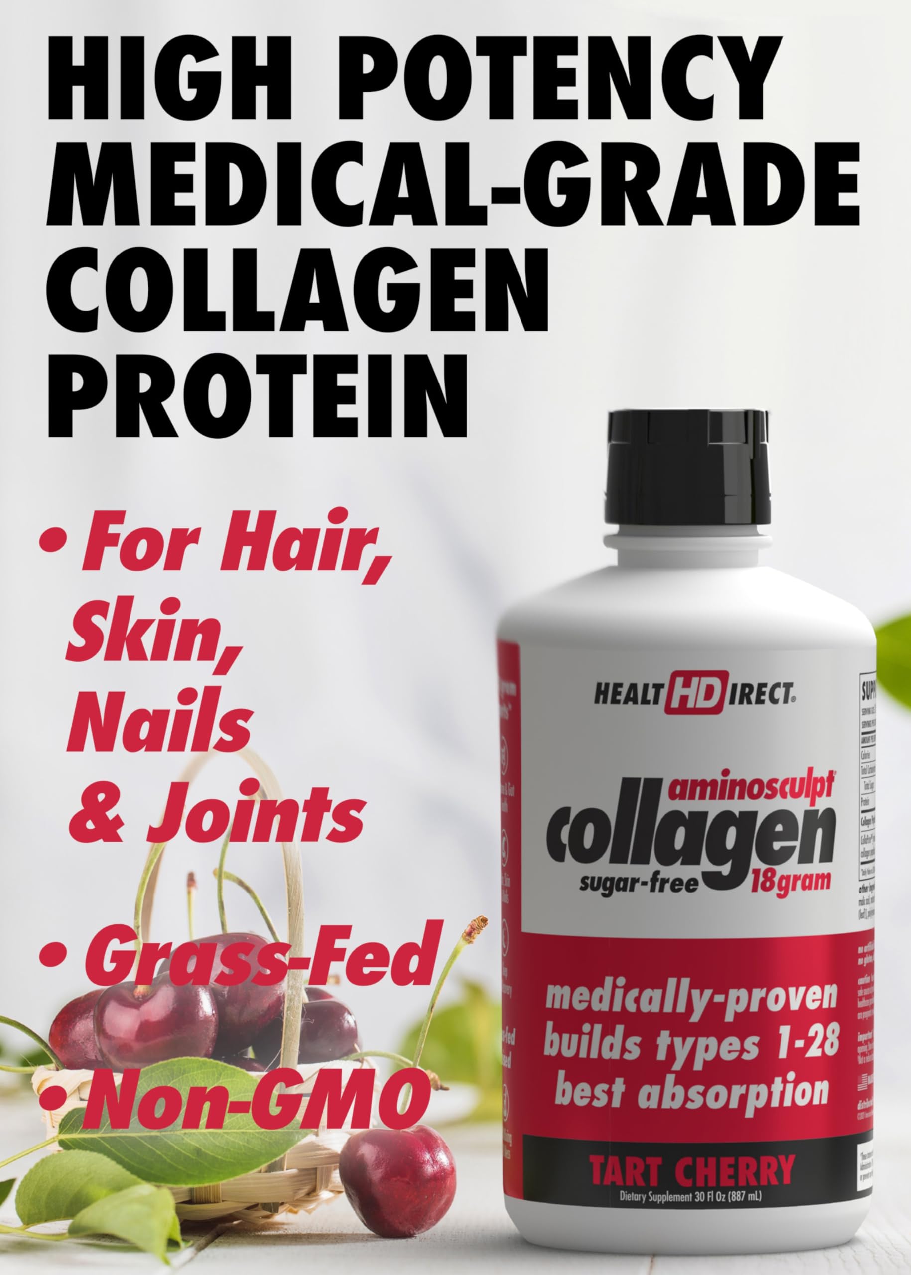 AminoSculpt colágeno líquido para piel y cabello, sabor cereza