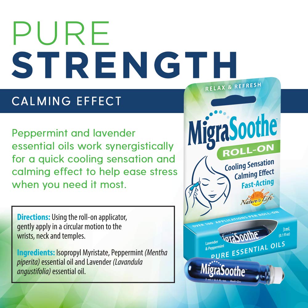 MigraSoothe roll-on alivio con aroma relajante para puntos de presión y calma.
