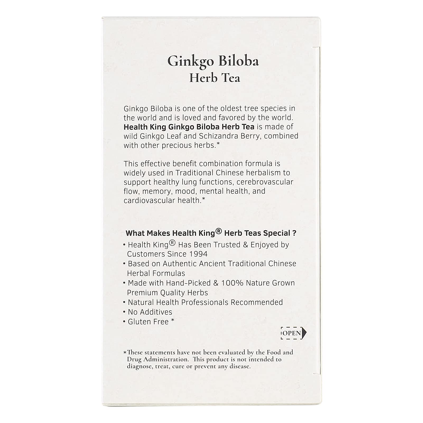Health King Ginkgo Biloba te caliente, sensación revitalizante para la mañana