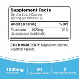 HEALTH LFE Potasio 365, etiqueta clara con ingredientes y beneficios.
