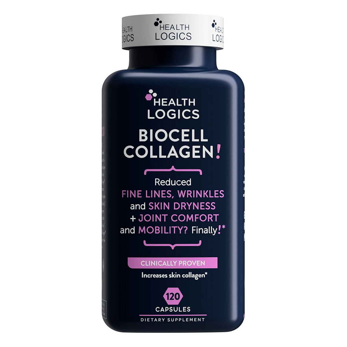 Health Logics BioCell Collagen en botella, soporte para articulaciones y piel.