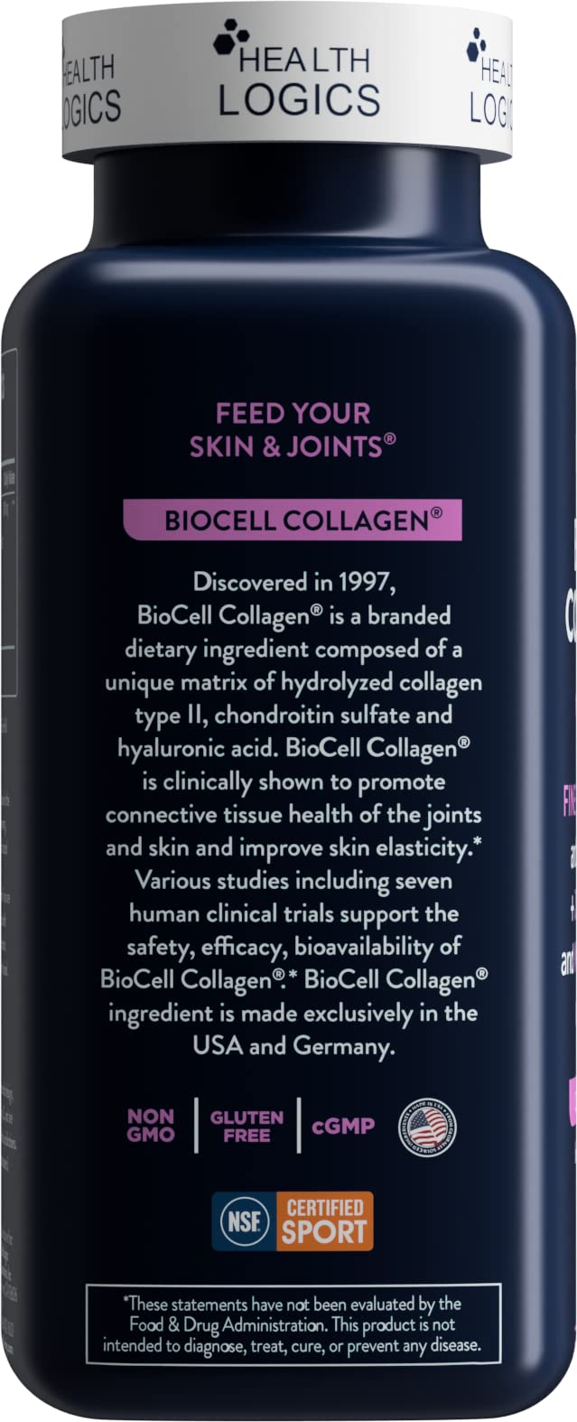 Health Logics BioCell Collagen cápsulas, fuente rápida de nutrientes para articulaciones.