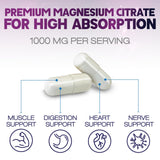 Health Nutrition Naturals cápsulas magnesio citrato en botella, alta absorción