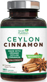 Health Nutrition Naturals Ceylon Cinnamon, cápsulas en botella frontal para el bienestar diario.