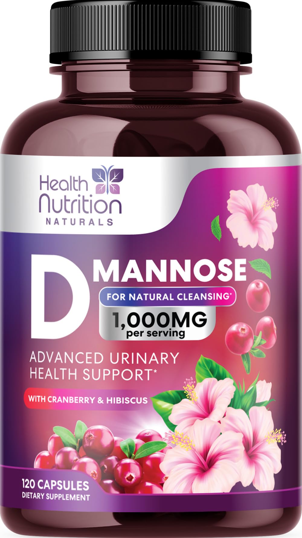 Health Nutrition Naturals D-Mannose cápsula con cranberry: apoyo diario para la salud urinaria.