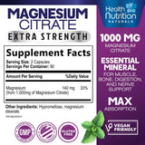Health Nutrition Naturals etiqueta con dosis de magnesio citrato y uso diario