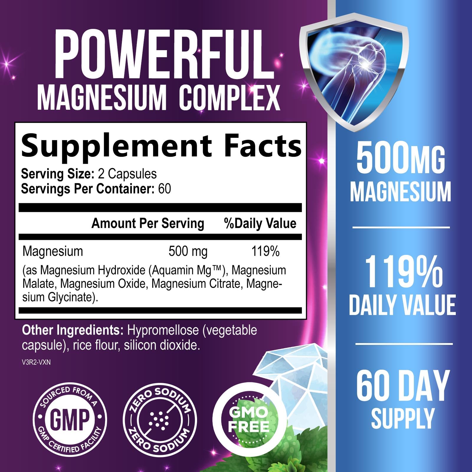 Health Nutrition Naturals Magnesio Complex cápsulas en frasco para consumo diario.