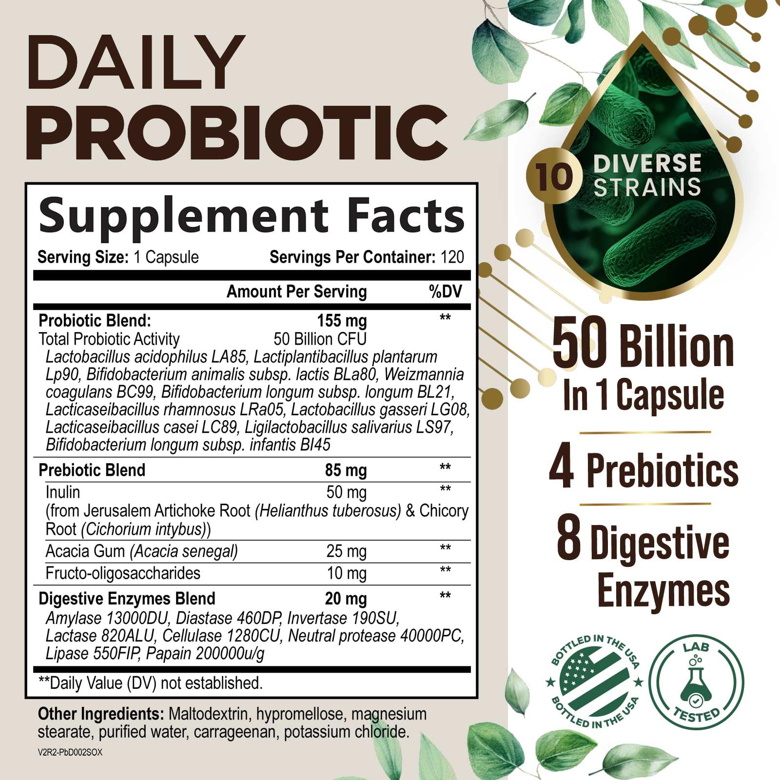 Health Nutrition Naturals Probiotics cápsulas 60 mil millones dentro de la botella